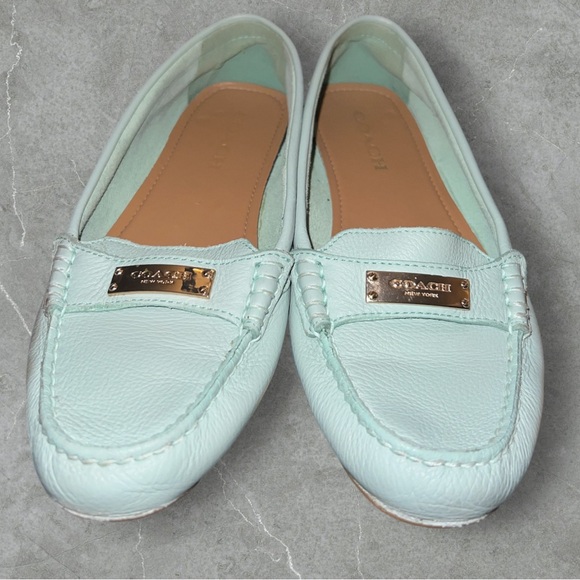 COACH LOAFERS Fredrica Pebble Grain Leather Flats Shoes Mint Green 8 - Picture 2 of 5